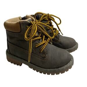 Highland Creek Boys Sz 8 Lil Brady Hiking Combat Boots Brown Gray Weatherproof